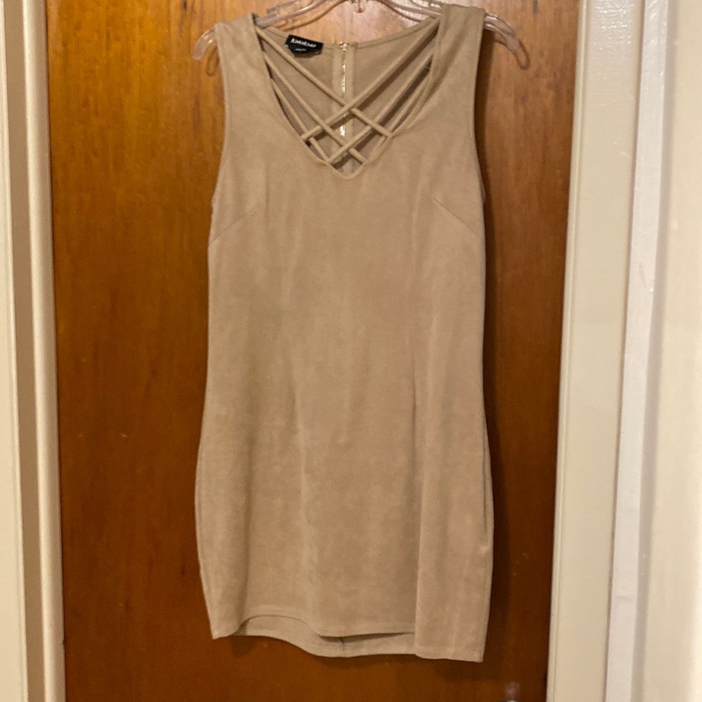 Bebe tan faux suede mini dress, size large